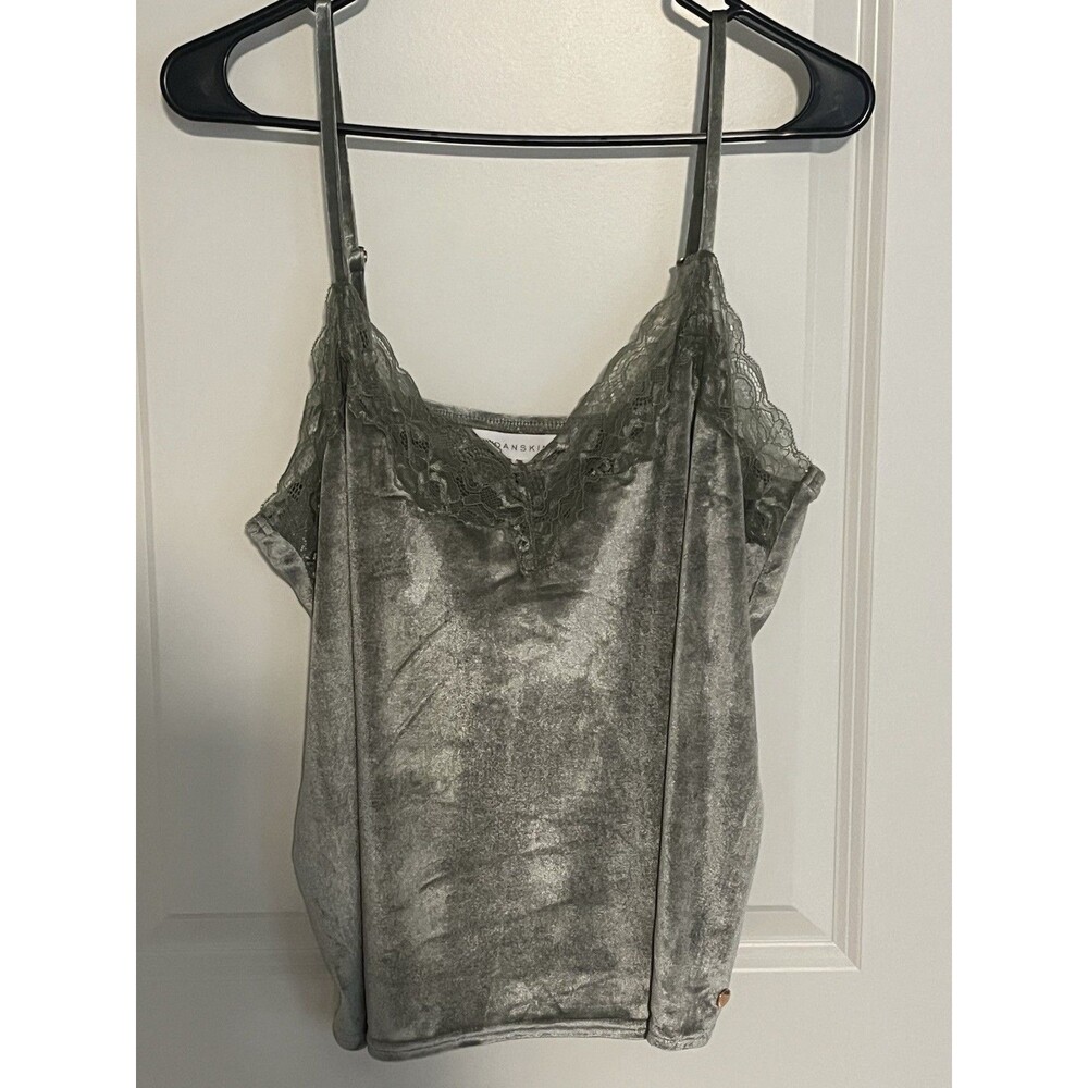 EUC Danskin Light Green Lace Velour Cami Knit Tank Top Size XL Adjustable Straps